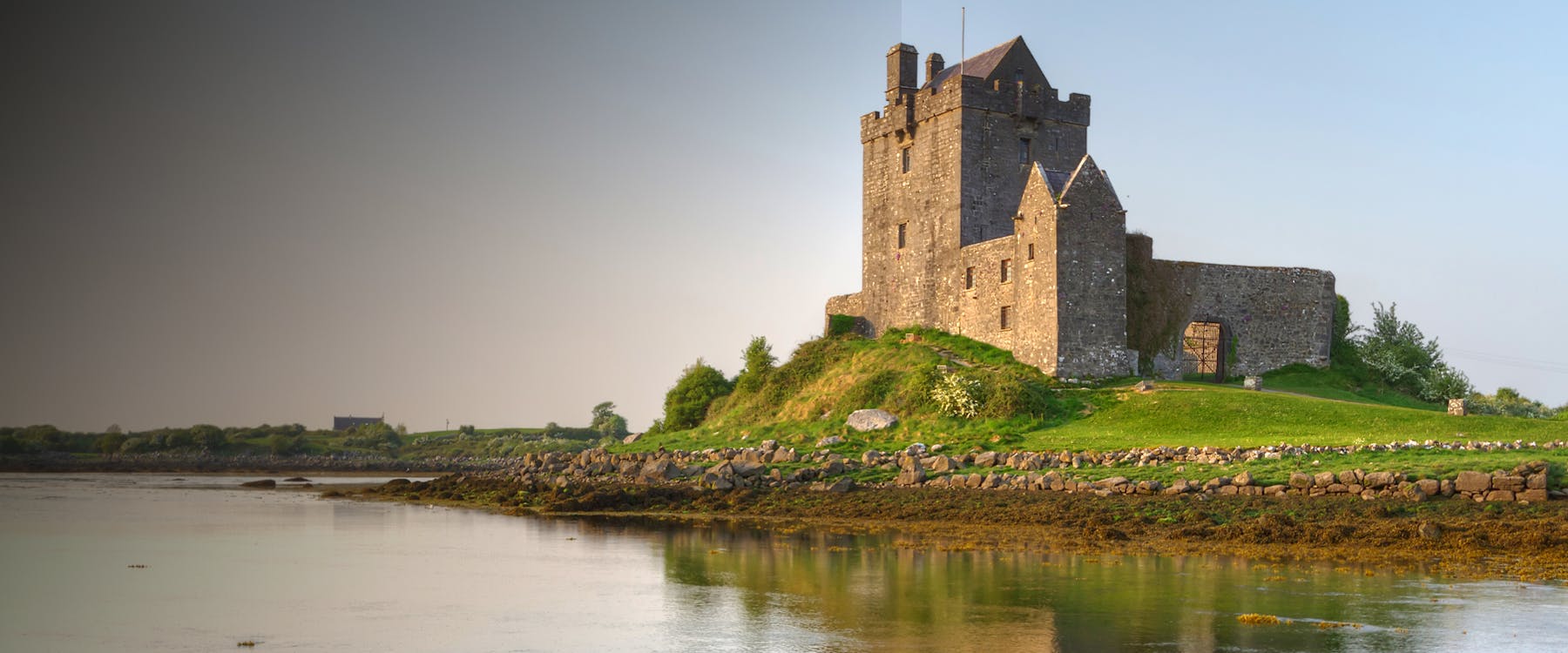 Stone castle by the water in Galway City, Ireland.